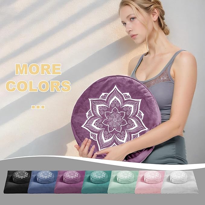 Meditation Zafu Cushion Set with Buckwheat Hulls & Memory Foam - Ergonomic Support for Yoga & Sitting - Removable Machine-Washable Luxury Velvet Cover - for Adults and Kids (Purple(COVER ONLY))