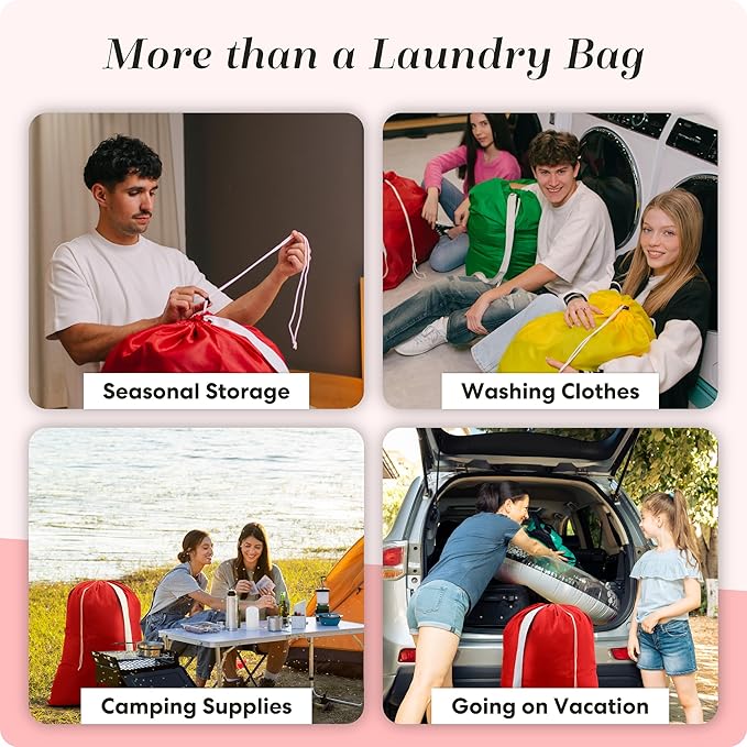 Handy Laundry Bag Shoulder Strap - Drawstring Locking Closure, Durable Nylon Material, Large Capacity, Heavy Duty Stitching - Perfect for Laundromat or College Dorm (Red, 30" x 40")