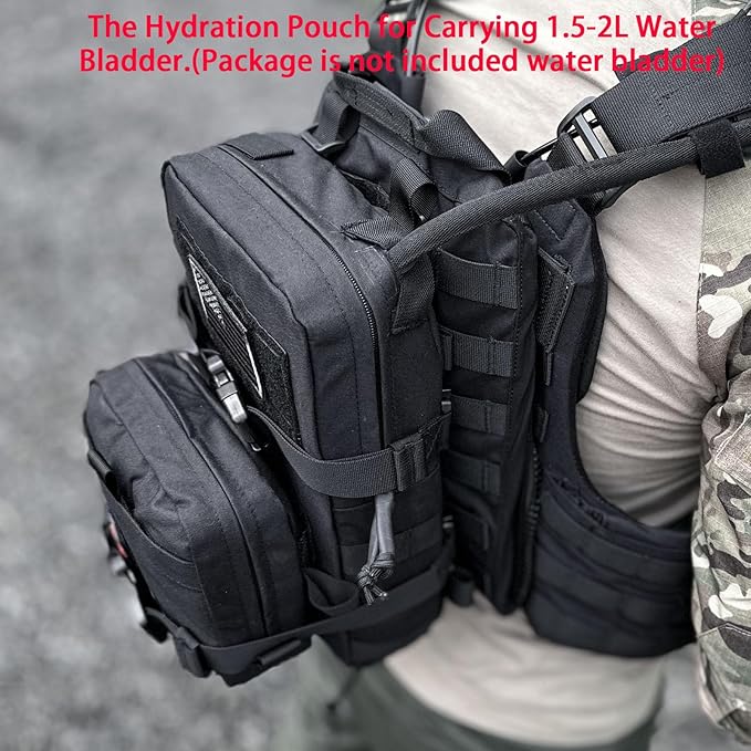 Tactical Mini Molle Hydration Pack,Molle Hydration Carrier with IFAK Pouch&US Flag&Med Patch,Hydropack for 2L Water Bladder