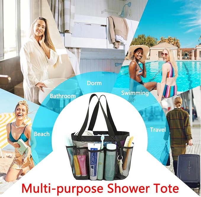 Mesh Shower Caddy Portable for College Dorm Room Essentials, 8-Pocket Large Shower Basket Tote Bag with 2 Handles for Toiletry, Bathroom, Beach, Camp, Gym