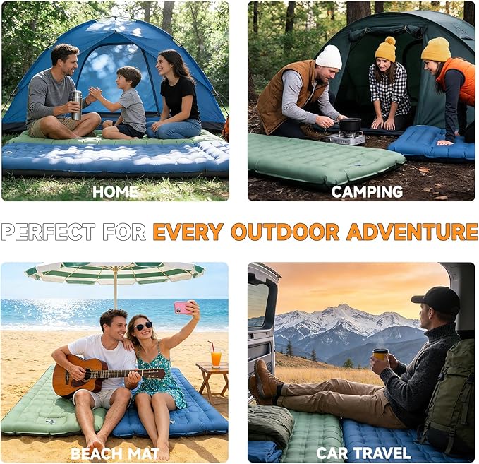 Camping Sleeping Pad, 6" Extra Thick Sleeping Mat with Pillow Built-in Foot Pump, 32.7" Extra Wide Inflatable Sleeping Pads Compact for Camping Backpacking Hiking Traveling Tent (Green)