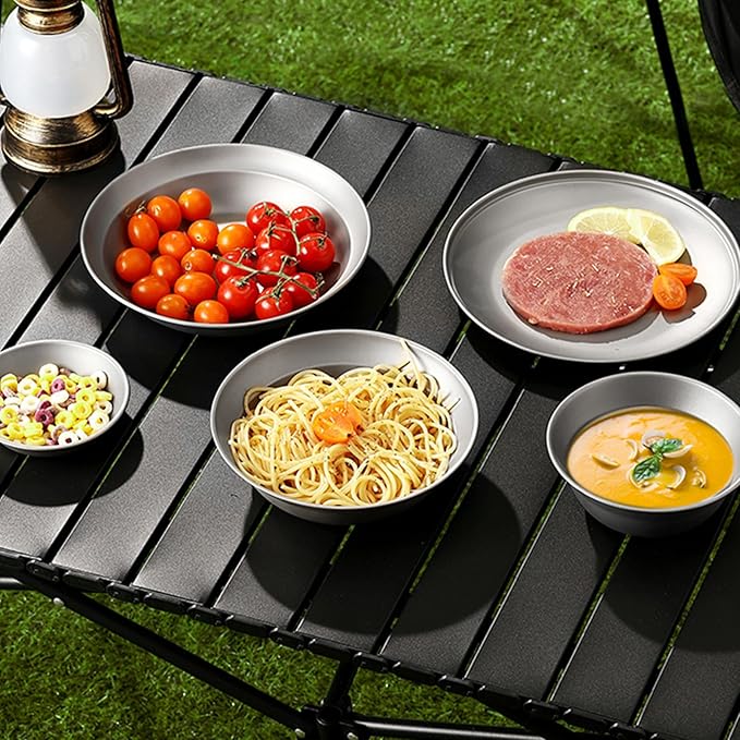 Pure Titanium Camping Plate 8.58 inch Ultralight Metal Dish Plate Outdoor Tableware