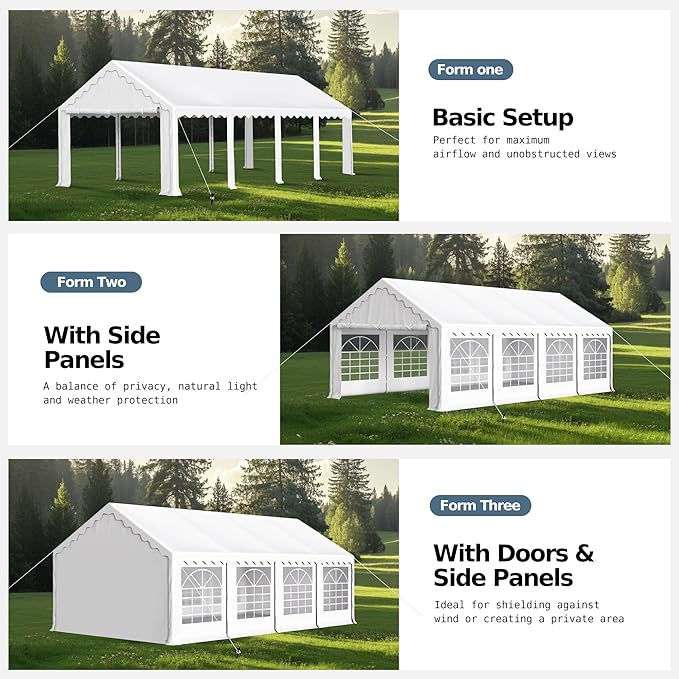 MFSTUDIO 13x26 Party Tents, Outdoor Heavy Duty Tents for Parties with Removable Sidewalls, Canopy Events Tent Shelter for Outdoor Wedding Birthday Backyard, White