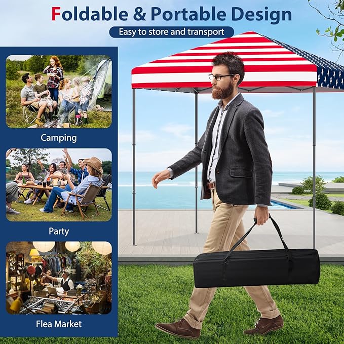 Tangkula 6.6x6.6 Ft Pop Up Canopy, 1 Person Instant Setup Canopy Tent with Center Lock, UPF 50+ Sun Protection, 8 Stakes, 4 Ropes, Portable Outdoor Canopy with Carrying Bag for Camp, Beach, Patio