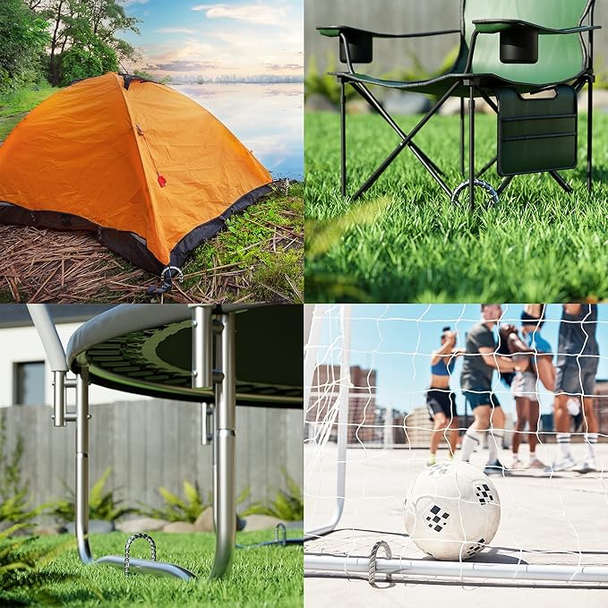 Happin® Ultra Strong Trampoline Stakes Anchors High Wind, Ground Anchors Heavy Duty, Trampoline Tie Down Anchor Kit, Ground Stakes Galvanized Steel, Trampoline Accessories, U Shaped (8 Pack, Silver)