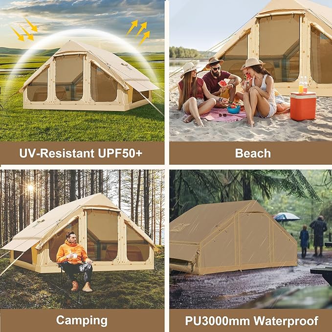 Inflatable Tents for Camping, Large Blow Up Tent with Hand Pump, Easy Setup InflatableTent 4 Season Tent, Waterproof Oxford Air Glamping Tents for Camping Adult 4/6/8/10/12 Person