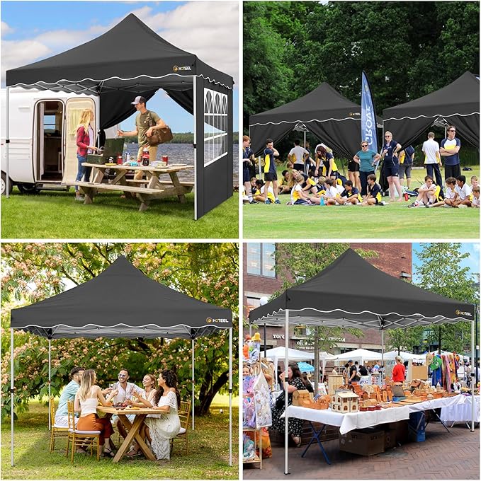 HOTEEL 10x10 Pop Up Canopy, Easy Setup Party Tent with Carry Bag, Weight Bag, Outdoor Portable Event Shelter for Backyard, Market, Black
