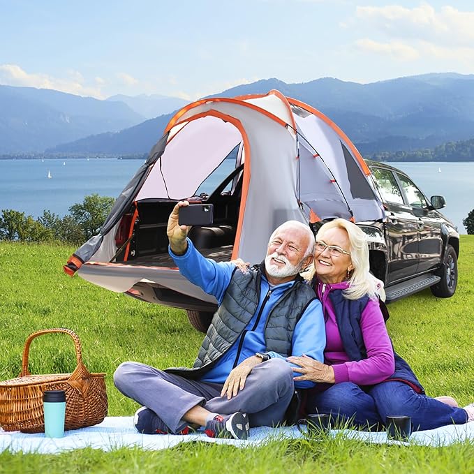 Tangkula Pickup Truck Tent for 2-Person, 5 FT Truck Bed Tent Mid Size W/Removable Rainfly, Carry Bag, Sky View Vent, PU 2000 MM Waterproof Double-Layer Car Bed Camp Tent, Outdoor Portable Tent