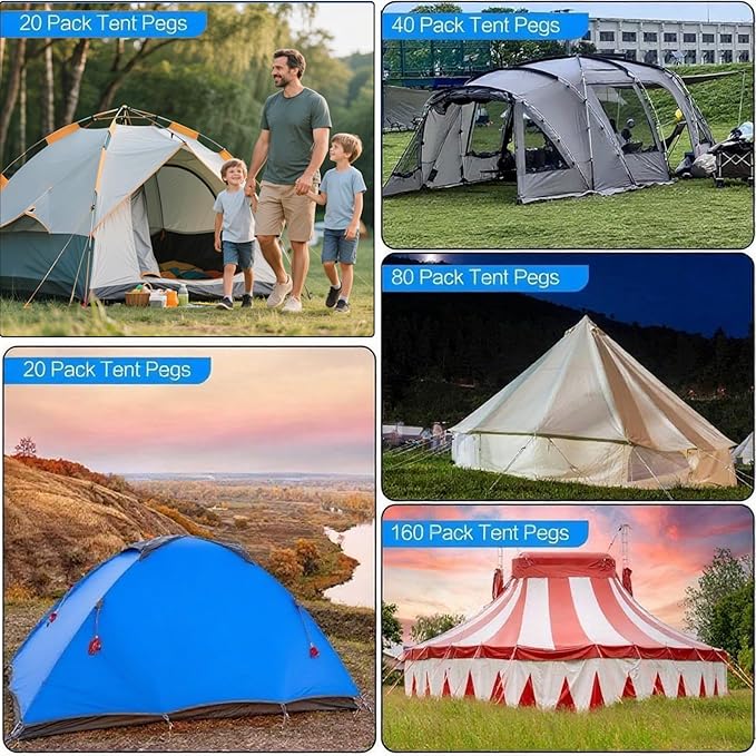 100 Pack Tent Stakes Heavy Duty, Metal Tent Stakes for Outdoor, Camping Galvanized 9 inch Tent Stake Pegs Rust-Free Canopy Stakes Garden Stakes for Camping, Canopy, Outdoor Decoration