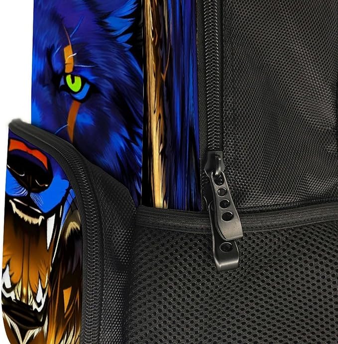 Lightweight Daypack for Camping Business Walking Cycling, Large Capacity Anti-Theft Multipurpose Bookbag, Wolf Head With Fire Art Gym Outdoor Hiking Backpack