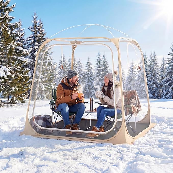 Goplus All Weather Pod Sports Tent for 2-4 People, 7 x 7 FT Easy Setup Clear Bubble Tent with Floor Mat, Camping Sun Shelter, Outdoor Screen House with Carrying Bag (7 x 7 x 6.4 ft(2-4 People))