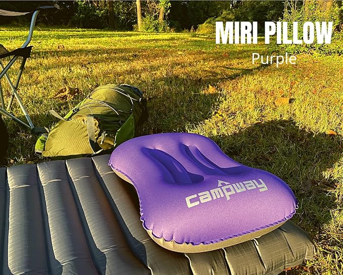Inflatable Camping and Travel Pillows with Travel Bag- Water-Resistant-Compressible Air Pillow for Neck and Back Support-Packable Pillow for Camping-Hiking and Backpacking-Pack of 2-Purple
