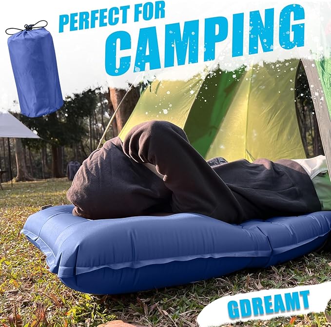 Inflatable Camping Sleeping Pad with Pillow, Extra Thickness 4 Inch Sleeping Mat with Built-in Pump, Compact & Ultralight Camping Air Mattress for Backpacking Hiking Tent Traveling