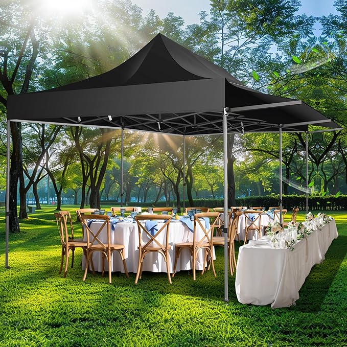 COBIZI 10x20 Pop Up Canopy Tent with Awning,Heavy Duty Canopy UPF 50+ All Season Wind Waterproof Commercial Outdoor Street Vendors Party Tents for Parties Canopy with Roller Bag(10 x 20 ft Black)
