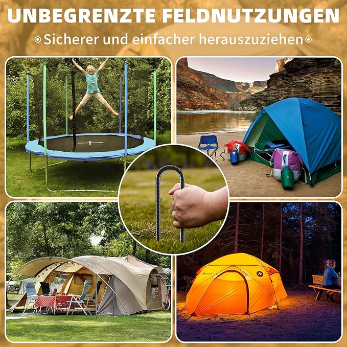 12inch Rebar Stakes, 8 Pack U Hook Ground Anchors, Heavy Duty Rust Proof Coated Steel Ground Stakes Ground Anchors, Garden Stake Metal Stake Tent Stake Trampoline Anchors Trampoline (Black)