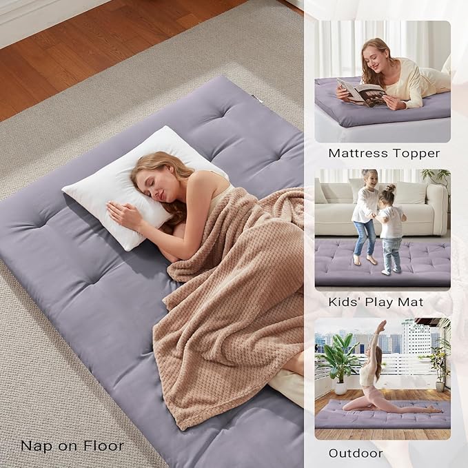 Japanese Floor Mattress, Futon Mattress Twin Size 39"x 80", 2.56" Thicken Tatami Mattress, Portable Foldable Floor Bed, Roll Up Futon Cushion, Suitable for Camping Guest Room Dormitory (Grey)
