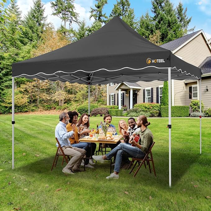 HOTEEL 10x10 Pop Up Canopy, Easy Setup Party Tent with Carry Bag, Weight Bag, Outdoor Portable Event Shelter for Backyard, Market, Black