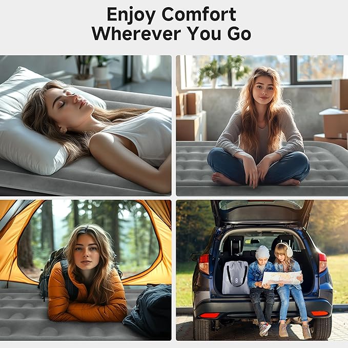 Sebor Air Mattress Full with Built-in Pump 18", Comfortable Self-Inflating Air Mattress with High-Speed Pump, Durable Blow Up Mattress Full with Storage Bag for Guests, Camping, Travel