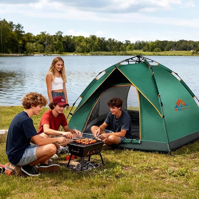 Quick Set Up Waterproof 4-Person Camping Tent with Bug Netting - Instant Pop-Up Tent for Family Camping & Hiking | All-Weather 4-Season Outdoor Shelter