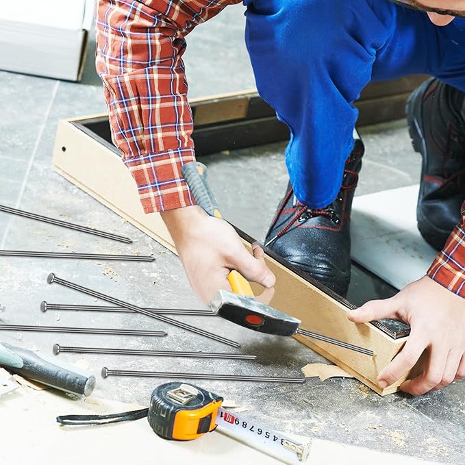 Nuenen 100 Metal Heavy Duty Stakes 12 Inch Landscape Anchoring Spikes Garden Edging Spikes for Artificial Turf Stakes, Paver Edging, Weed Barrier, Timber, Carpentry, Tent, Camping (Black)