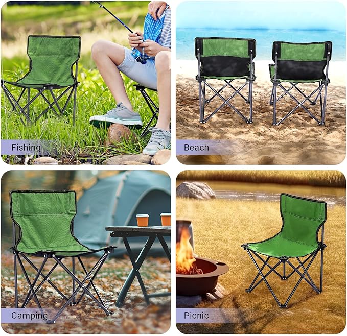 Kids Camping Chair, Kids Folding Chair for Outdoor, Lightweight Backpacking Chair, Armless Foldable Lawn Chair for Outdoor Camping Hiking Beach Sports and Picnic, Green, with Carry Bag