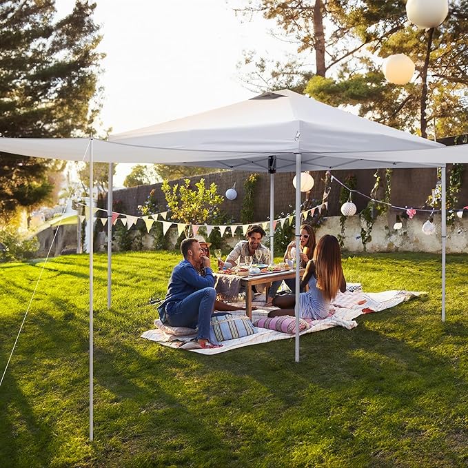 Outvita 10x10ft Ez Pop Up Canopy, Portable Instant Canopy Tent with 2pcs SideWalls and 4pcs Camping Upright Poles for Outdoor Events, Party, Wedding, Birthday,Graduation White