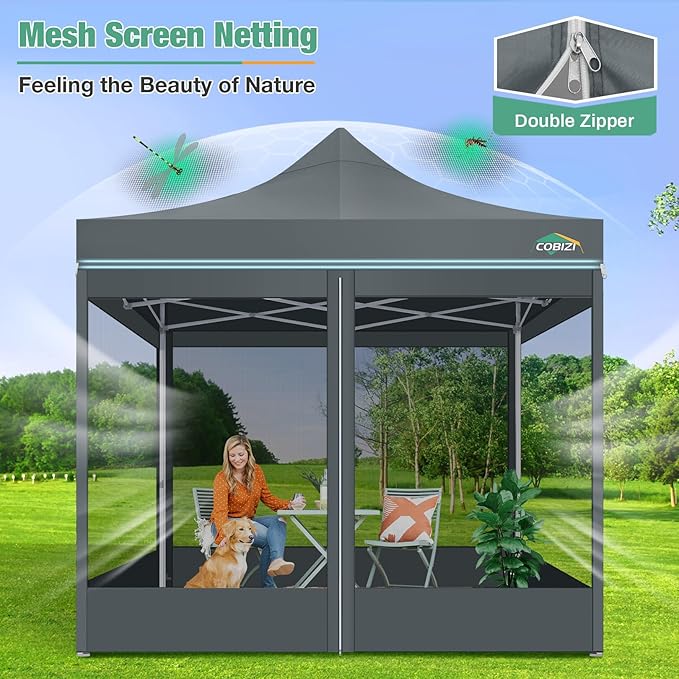 COBIZI 10x10 Canopy Tent, Heavy Duty Pop up Canopy with Sidewalls, Waterproof Easy Setup Tent with Mosquito Netting, Outdoor Instant Screen Tents for Parties, Wedding, Backyard with Carry Bag, Gray