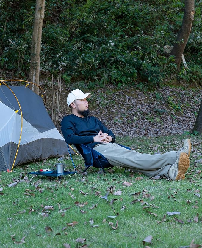 iClimb Low Ultralight Compact Camping Folding Chair with Side Pocket and Carry Bag (Black Mesh)