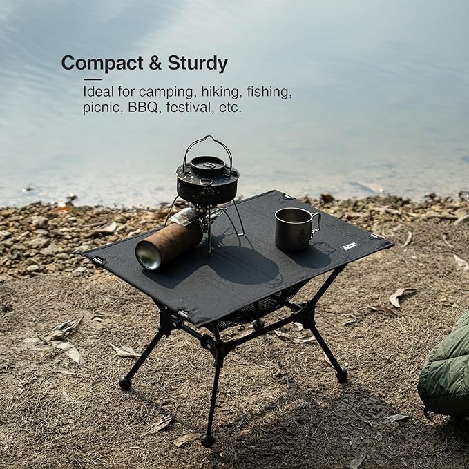 ONETIGRIS Dipper Camping Table, Lightweight Portable Folding Table with Mesh Storage Net, High/Low Options, Ideal for Camping, Hiking, Tailgating, Beach, Picnic, Travel, Backyard