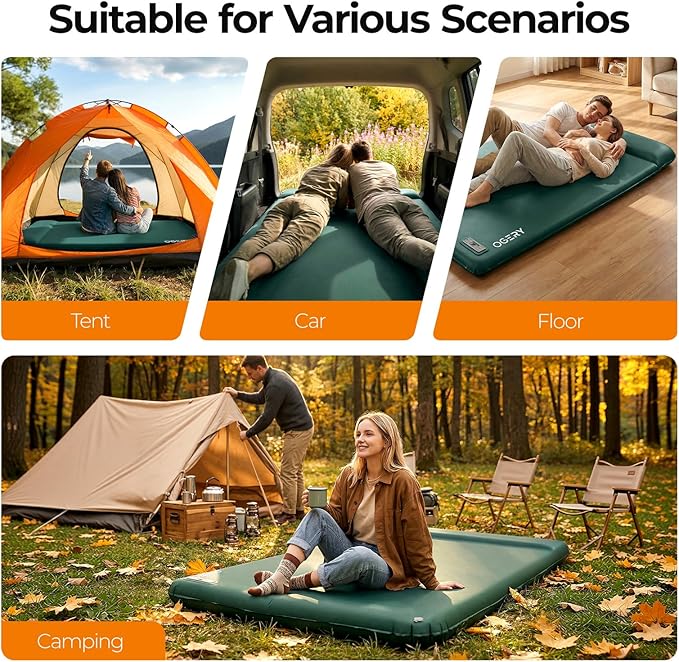 OGERY Self Inflating Sleeping Pad with Electric Pump, 3.15" Ultra-Thick Memory Foam Camping Pad, 4 Season Camping Mattress Pad with Built-in Pillow, Camping Essentials Gear for Tent Travel Car