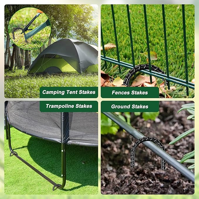 FEED GARDEN 12 Inch 8 Pack Rebar Stakes Heavy Duty J Hook, Galvanized Ground Stakes Tent Stakes Steel Ground Anchors, Chain Link Fence Stakes, Trampoline Stakes, Black