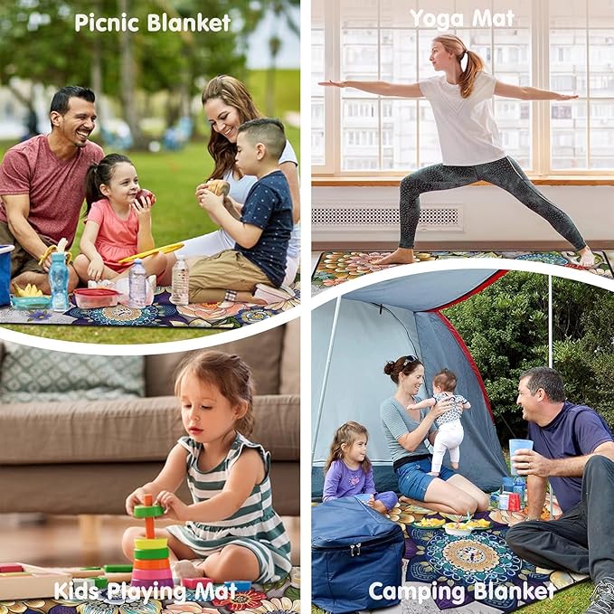 Waterproof Picnic Blankets Foldable & Portable 60''x80'' Boho Picnic Mat for Outdoors, Large Washable Picnic Blanket for Travel Camping Beach, Park Grass Picnic Blanket Accessories for Adults
