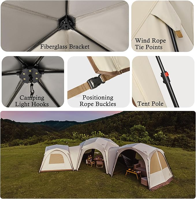 Naturehike Quarter/Hexagonal Camping Tent Canopy Sun Shade,Outdoor Tent for Camping,Fishing,Picnics, Canopy Available with Ground Cloth,Door Curtains, Connector (Door Curtain, Hex)