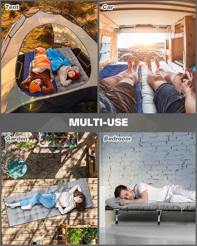 Sportneer Cot Mattress: 1.5-2" Thick Soft Camping Cot Mattress Pad - 75"x28" Folding Cot Topper with Fix Straps for Single Bed, Camp Cot, RV Bunk - Comfortable & Portable