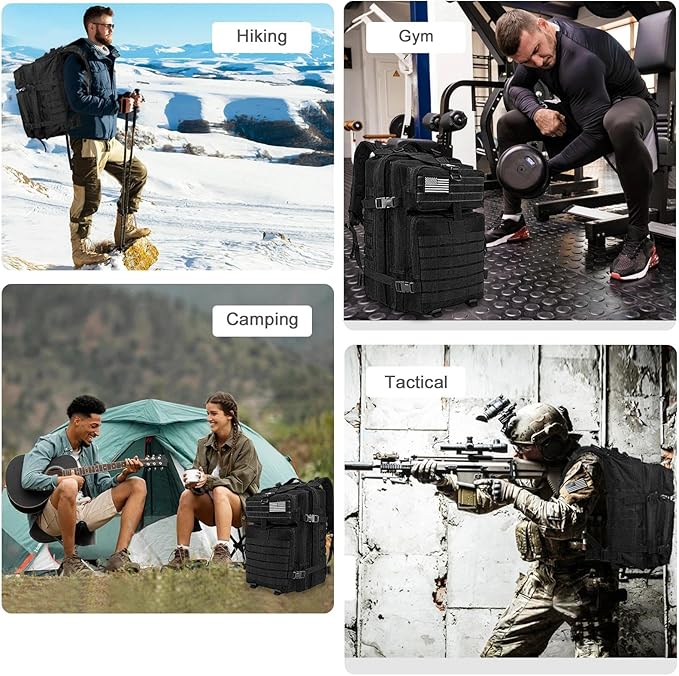 WOLT Military Tactical Backpack for Men 45L Molle Backpack 3 Day Assault Pack Bug Out Bag, Heavy Duty Rucksack for Hiking Gym(Black)