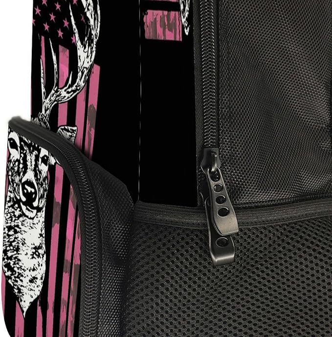 Polyester Daypack for Hiking Work Running, Big Capacity Anti-Theft Multipurpose Shoulder Bag, American Flag Camo Deer Hunting Pink Camouflage Travel and Sport Backpack Rucksack