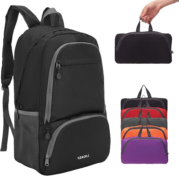 YZAOLL 30L Hiking Backpack Lightweight Day Packs, Packable Backpack for Women Men Travel Camping Vacation,Black