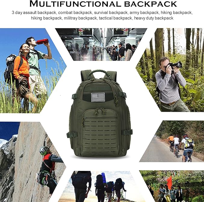 35L Tactical Backpack for Men Heavy Duty Military Backpack 3 Day Assault Pack Molle Backpack Hiking Rucksack (Green)