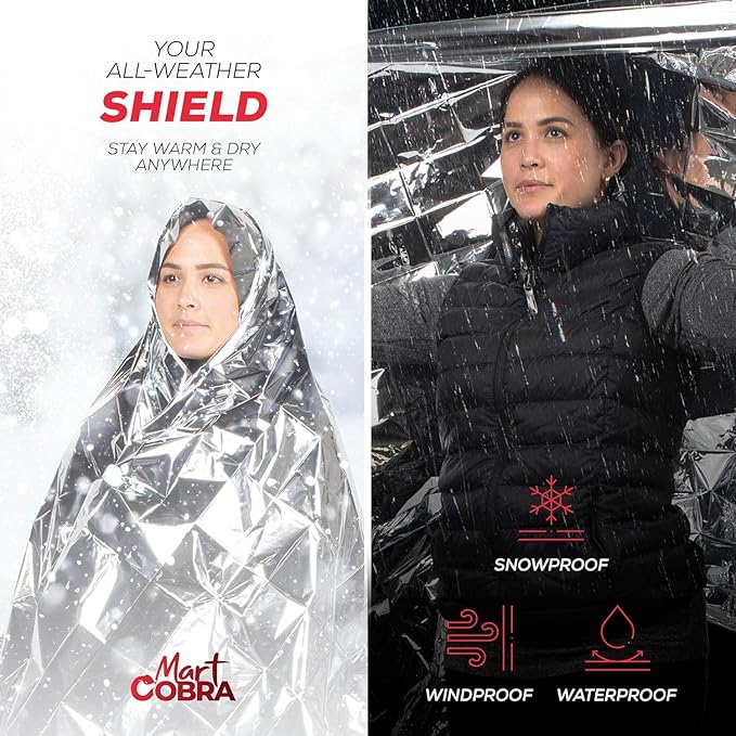 Emergency Blankets for Survival Gear and Equipment x6, Space Blanket, Mylar Blankets, Thermal Blanket, Survival Blanket, Survival Kits Emergency Kit, Emergency Supplies, Foil Blanket Camping Shelter