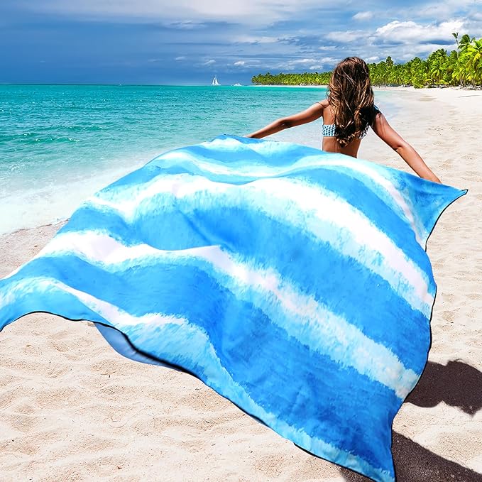Beach Blanket Waterproof Sandproof Beach Mat 79" X 83"/10'x9'for 2-8 Adults Quick Drying Outdoor Picnic Mat Beach Accessories for Travel, Camping, Hiking