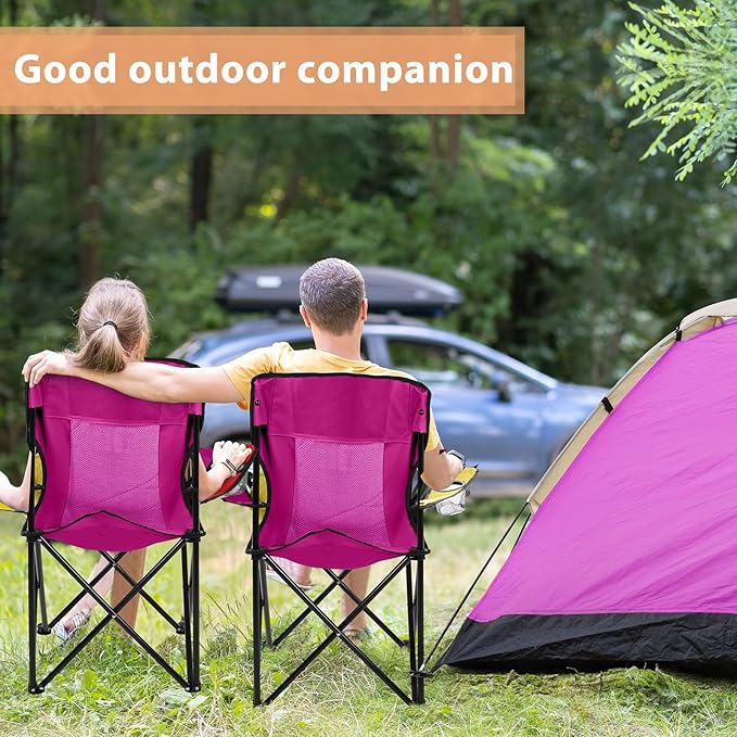 Shellwei 2 PCS Folding Camping Chair with Cupholder and Carry Bag Regular Size Colorful Breathable Portable Lightweight Lawn Chair with Side Pocket for Fishing Hiking Beach Outdoor Activity