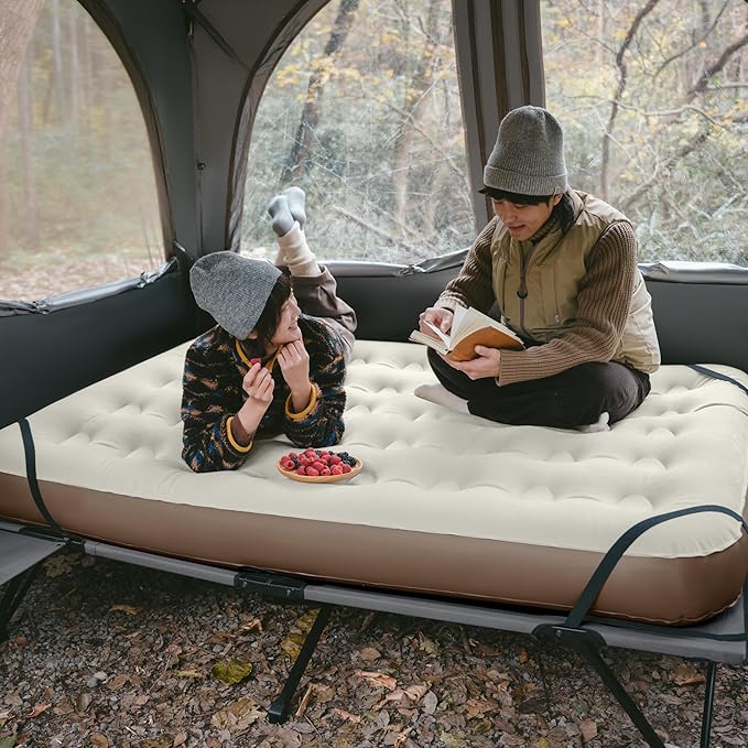 Naturehike Queen-Sized Airbed Cot Combo, Folding 2 Person Camping Cot with Air Mattress, Side Table and Wheeled Carry Bag, Camping Bed for Outdoor Camp Guests (Pump Not Included)