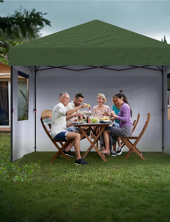 Garvee 10x10 Pop Up Canopy Tent Outdoor Canopy One-Person Set Up Heavy Duty Commercial Instant Tent Shelter, 4-Sidewall+Green