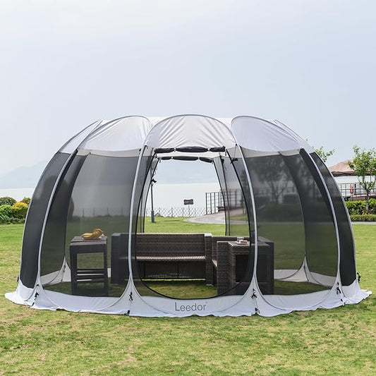 LEEDOR Pop Up Screen House, 6-10-15 Person Outdoor Screen Tent,Camping Screen Room with Carry Bag, Screened Gazebo with Mosquito Netting, Instant UV Resistant Sun Shelter for Garden, Patio, Backyard