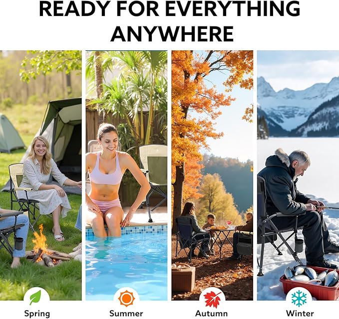 XL Heavy Duty Camping Chair 396lb Capacity (525lb MAX) - Waterproof 1680D Oxford - Oversized 2" Thick Padded Seat with Cup Holder & Cooler - Portable for Camping, Beach, Tailgating Solid Slate