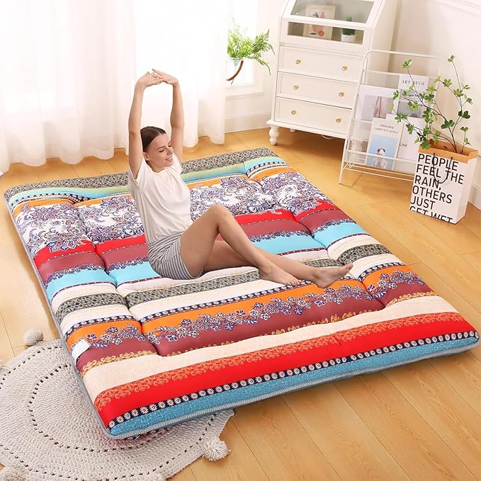 Japanese Floor Mattress,Roll Up Memory Foam Tatami Mat Easy to Store and Portable,Futon Mattress Suitable for Camping and Guest Room (Bohemia, Twin (80" x 36"))