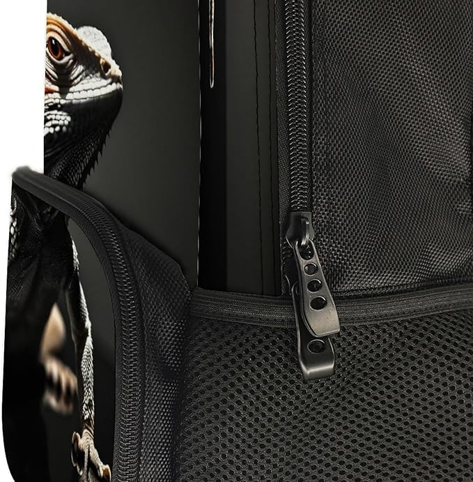Men Women Lightweight Cool Bearded Dragon Lizards Animal Black Daypack Bookbag Big Capacity Carry On Bag With Side Pockets for Camping Travel Bicycle