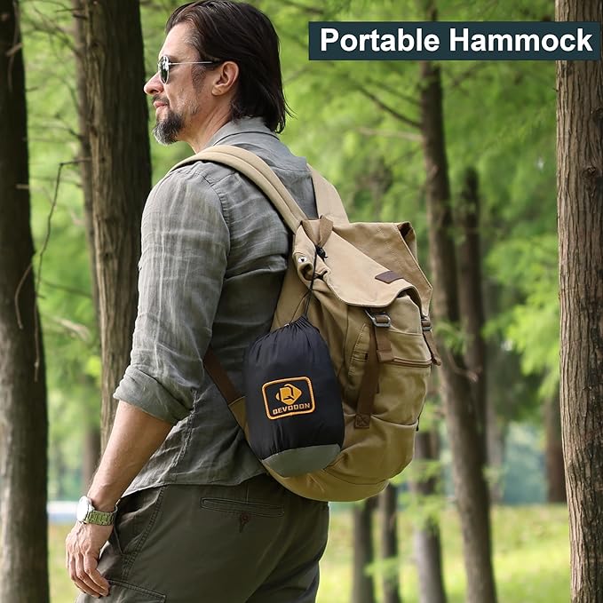 Camping Hammock with Net,Portable Lightweight Double Hammocks with Tree Straps and Solid D-Shape Carabiners,Parachute Nylon Hammock for Backpacking Beach Backyard Patio Hiking Black&Grey