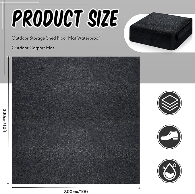10x10 ft Outdoor Storage Shed Floor Mat Waterproof, Non Slip & Washable Camping Tent Carpet for Outdoor Camping, Lawn Supplies (Storage Shed Not Included)