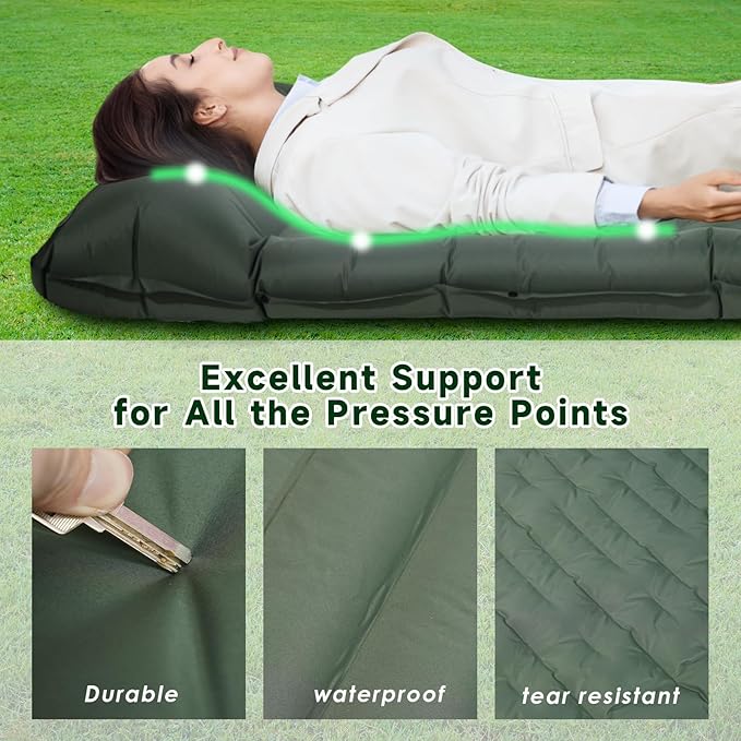 Camping Sleeping Pad with Pillow, Extra Thick 4.8 inch Ultralight Self Inflating Air Mat, Compact Lightweight Insulated Inflatable Sleep Mattress for Backpacking, Camp, Hiking, Tent